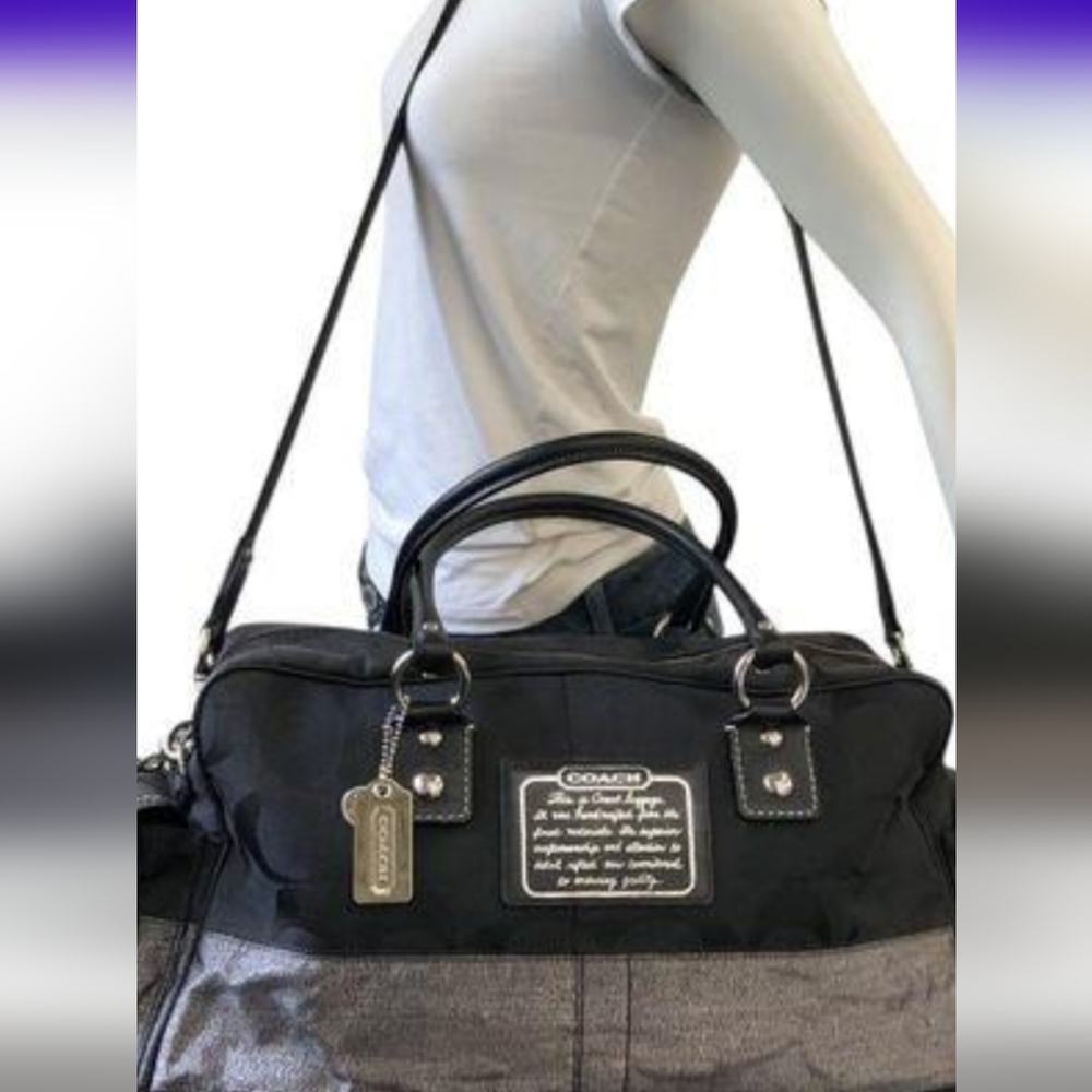Coach Logo 2 Way  Tote Bag duffel Charm Canvas LeatherF06K- 10392 - Picture 2 of 16